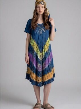 Apsara tiedye dress bohemian embroidery beach coverup festival dress Cottagecore